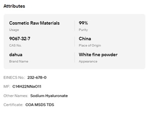 Hialuronato de Sodio 99% de Pureza, Ácido Hialurónico en Polvo de Alto y Bajo Peso Molecular, CAS 9067-32-7, Grado Cosmético - Product Image 6