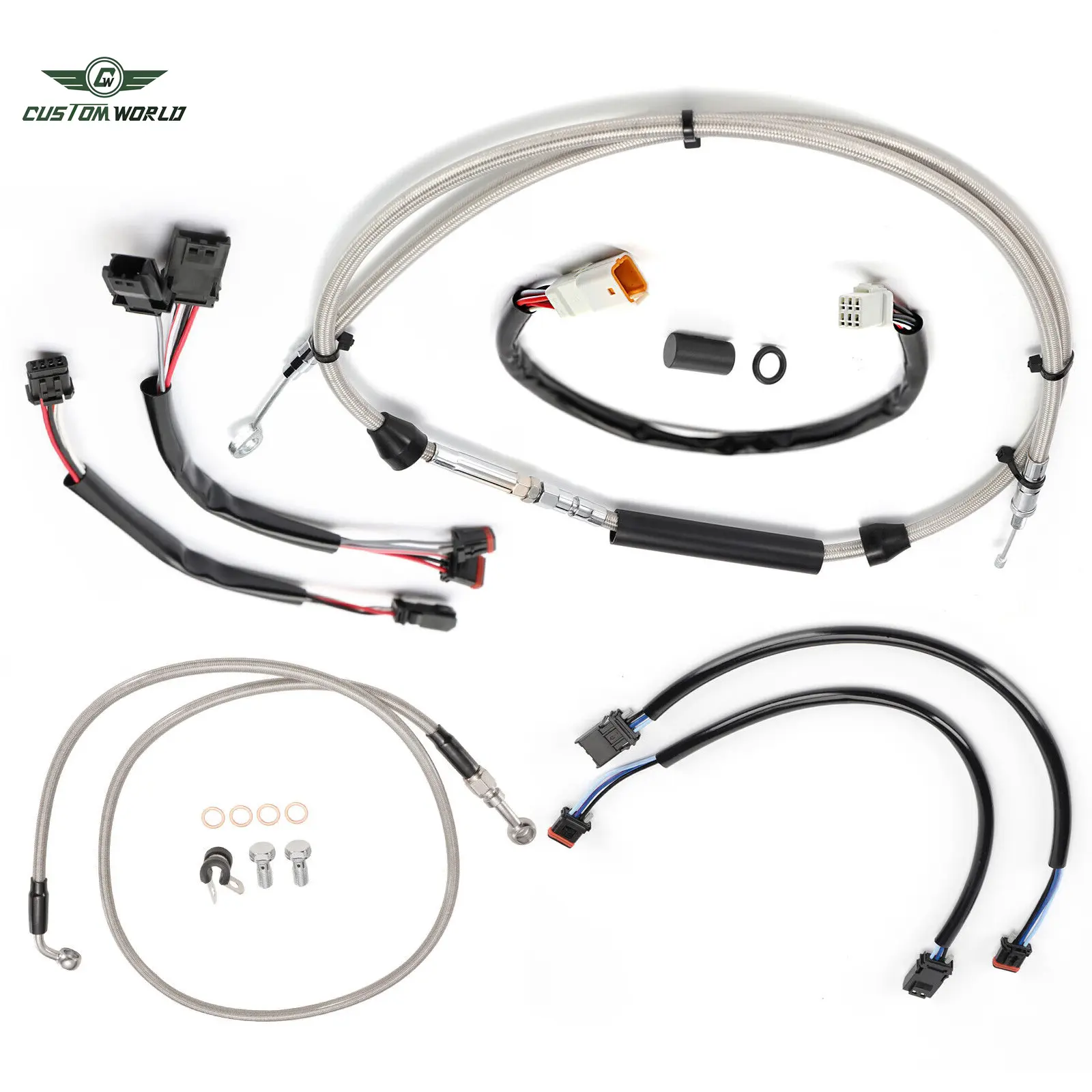 Motorcycle Handlebar Clutch Throttle Cables Brake Line Turn Signal Harness Cable Kits for Softail 2018+ Without ABS