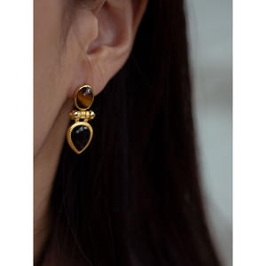 Pendientes Geométricos de Piedra Natural Hechos a Mano de Lujo Vintage <span class=keywords><strong>Hera</strong></span>, con Piedra Ojo de Gato y Ágata Negra, para Mujer - Product Image 4