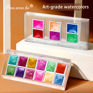 Artist Fundamentals Ensemble de casseroles aquarelles nacrées 12 couleurs Peinture <span class=keywords><strong>aquarelle</strong></span> professionnelle à paillettes métalliques - Product Image 5