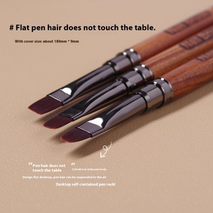 Grand pinceau à ongles rond à tête plate en acrylique, manche en bois de santal avec capuchon, stylo de sculpture et de peinture élégant, outil de manucure professionnel - Product Image 4