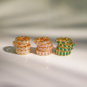 Pink Green Zircon <b>Ring</b> <b>Set</b> Women's <b>Gold</b> Tone Channel Setting Geometric Fashion Jewelry Gift Occasion - Product Image 2