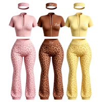 Ensemble de pantalons décontractés personnalisés pour femmes 2026 – Imprimé léopard personnalisé – Pantalon évasé imprimé léopard – Ensemble trois pièces – Ensemble de vêtements de sport pour femmes