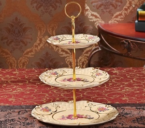 European Embossed Ceramic Cake Plate 3-layer String Plate Porcelain <strong>Candy</strong> Fruit Cake <strong>Tray</strong> - Product Image 3