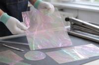Vente directe d'usine, design magnifique, haute qualité, feuille de cellulose nacrée irisée pastel, effet perle écrasée, pour accessoires capillaires