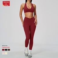 Ensemble soutien-gorge de sport haute performance et leggings à bretelles croisées pour femme - Séchage rapide, couche de base pour la course, motif uni, Spandex/Nylon