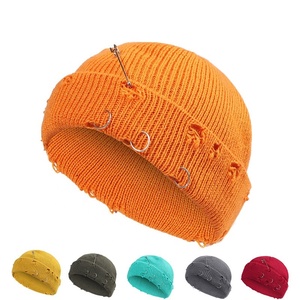 Thời trang unisex mùa đông đan đau khổ Beanie Hat cậu bé hộp sọ với vòng màu rắn ấm Mũ ngắn - Product Image 2