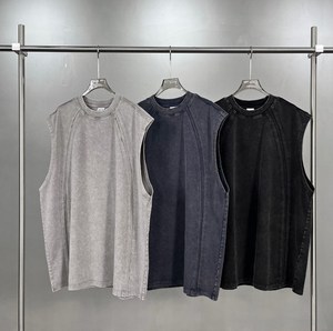 เสื้อยืดแขนกุดทรงฮิปฮอปแฟชั่นใหม่ปี 2025 ผ้าฝ้าย 100% ล้างสีแบบแอซิดวอช สไตล์วินเทจ ทรงโอเวอร์ไซส์ สตรีทแวร์ - Product Image 1