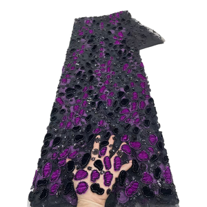 Tela de encaje africana Aso Ebi con cuentas y bordado de <span class=keywords><strong>terciopelo</strong></span> elegante NI.AI - Product Image 4