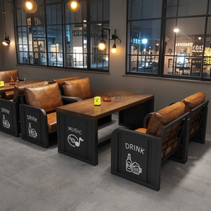 Salón de estilo industrial/bar Cabina Sofás y contenedores Juegos de mesas y sillas para cafeterías, tiendas de barbacoas, pubs y restaurantes - Product Image 2
