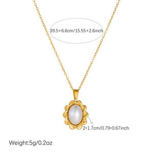 Oval Pearl Necklace Gold Plated Flower Pendant Clavicle Chain For Women Daily Wear Gift Jewelry - Product Image 4