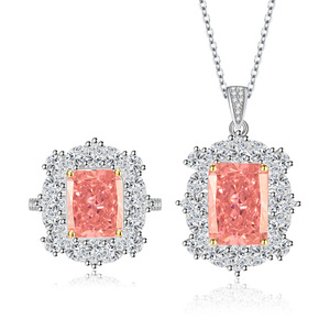 Pappalacha Rose 10*14MM 8A Zircon Iced Out Bijoux Tendance Étanche CZ Fleur Cuivre Plaqué Or Collier et Bagues Ensemble Unisexe - Product Image 1