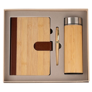 High Quality Customized Luxury Wooden Bamboo Cover Notebook Business Office Stationery Promotion Gift Set