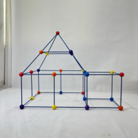 Petit explorateur : Ensemble de construction de fort DIY de 69 pièces avec tente en tissu bonus, jouet éducatif STEM
