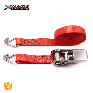 Quick release metal stainless steel 1inch 25mm ratchet buckle truck tie down straps wiht SS304 double J hooks