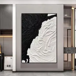 Decorazione del divano del soggiorno moderno minimalista 3d lenticolare pittura a olio parete arte trama spessa in bianco e nero Logo personalizzato