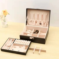 Boîte à bijoux en cuir PU à 2 étages pour femmes, organisateur de bijoux avec serrure, vente en gros