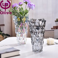 Centre de table moderne de luxe pour bar, hôtel, centre de table rouge ambre vert gris coloré vase ondulé hexagonal galvanisé en relief