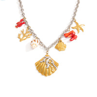 Collier à maillons en plaqué or 18K avec pendentif en forme de conque en corail naturel en acier inoxydable pour femme