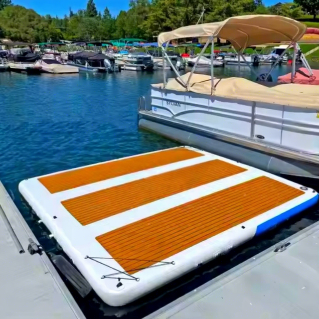 Foldable 7x7ft Inflatable Floating Platform PVC Dock Swimming Boating Lake Pool Water Mat Lounge Pad