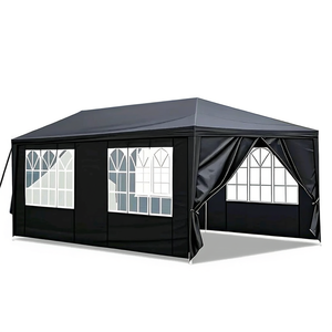 Tonnelle de jardin noire 10x20 pieds en tissu PE avec structure en fer, abri solaire moderne pour extérieur avec 2 portes zippées, installation légère - Product Image 1