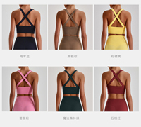 Débardeur court sans coutures pour femme, dos croisé, ourlet large, soutien-gorge de sport push-up avec logo frontal pour fitness et gym