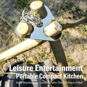 Kit de support de trépied de <span class=keywords><strong>camping</strong></span> en acier inoxydable, portable et réglable, avec chaîne de suspension pour support de pot/bouilloire de feu de camp extérieur, avec sac - Product Image 2