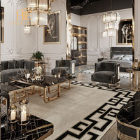 Canapé de villa de haute qualité, mobilier italien doré, fauteuil en velours gris de luxe et ensemble de canapés pour salon