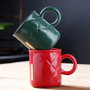 Taza de cerámica cuadrada, taza de cobre, roja, verde, de color sólido, para regalos. - Product Image 1