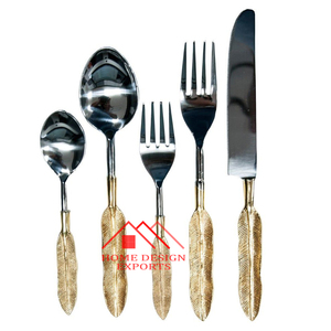 Cubiertos de Latón con Acabado Pulido Espejo, Cubiertos Clásicos de Mesa, Cubiertos de Latón Metálicos Ecológicos - Product Image 1
