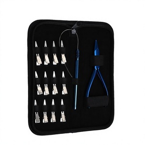 Outils d'extension de cheveux de la meilleure qualité Pince de retrait d'applicateur de micro anneaux 12pcs Clips de sectionnement de cheveux et boucle avec fil dans l'étui - Product Image 1