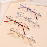 Baishifen S7013T Monture de lunettes presbytiques vintage ultra-légère en titane pur bicolore pour femme, petite monture semi-cerclée