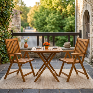 Modern Teak Wood Bistro Set Outdoor <b>Folding</b> <b>Table</b> Chairs Patio Furniture for Villa Hotel Cafe - Product Image 1
