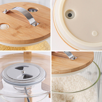 Distributeur de riz, récipient de stockage de riz pour l'organisation de la cuisine, distributeur de céréales et de farine en verre avec couvercle en bois hermétique