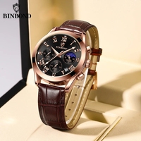 Relojes de Hombre Binbond 0077 B0077, Reloj de Pulsera de Cuarzo de Lujo de Marca Superior, Reloj Masculino de Cuero, Resistente al Agua 30M, Relojes de Moda para Hombre