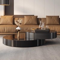 Table basse double ronde rotative de luxe en acier inoxydable couleur bronze avec plateau en verre miroir, sur mesure pour salon