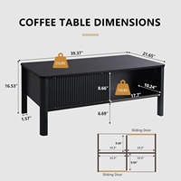 Table basse moderne en bois noir de style mid-century avec tiroirs de rangement pour salon