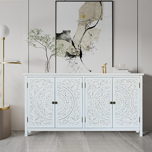 <b>White</b> Accent <b>Cabinet</b> 60 In 4 Doors Rustic Wood Sideboard <b>Storage</b> Buffet <b>Cabinet</b> For Home - Product Image 2