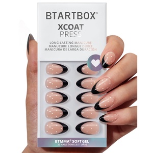 Uñas Postizas Reutilizables con Diseño de Puntos, Suministros al por Mayor, Uñas de Gel Suave Hechas a Mano, Cortas, Almendradas, Negras, Francesas, Kit de Uñas Postizas - Product Image 2