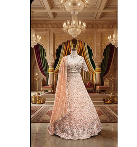 Lehenga orné de paillettes pêche, tenue de soirée élégante, tenue de mariée traditionnelle, tenue de festival pour femmes - Product Image 1
