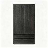 Armoire 2 portes 2 tiroirs en chêne massif sans poignées, style Japandi moderne et minimaliste, pour chambre, appartement, maison, hôtel
