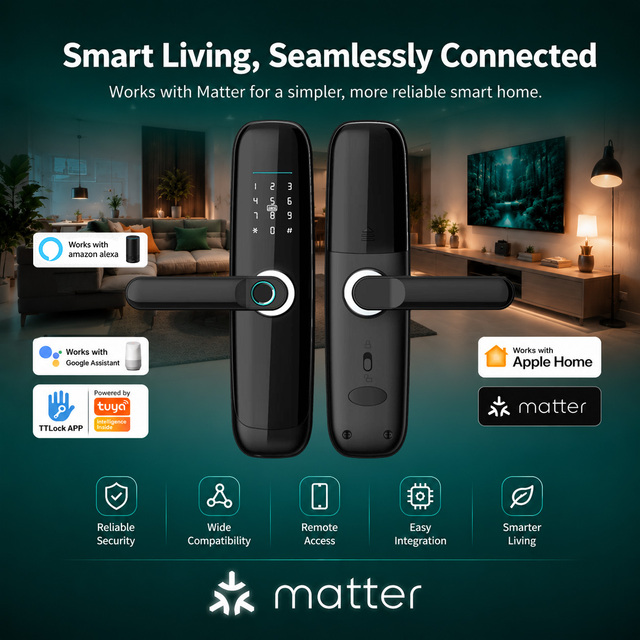 YOLOCK Hot Selling Smart Home Indoor Tuya Security Digital Matter Lock Wifi Smart Deadbolt Lock With Keyless Matter