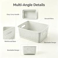 Paniers de rangement en plastique tissé PP avec poignées, empilables, organisateur domestique pour garde-manger, bureau, armoire de cuisine, conteneur ventilé