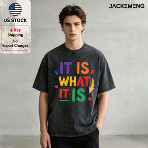 T-shirt in cotone oversize lavato, stile divertente disegnato a mano, con stampa citazione casual 'Is What IT Is', stile retrò streetwear, USA - Product Image 1