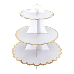 Оптовая продажа: Красочный 3-ярусный картонный поднос для капкейков, круглый, для свадеб и вечеринок, одноразовый, для демонстрации еды, бумажная подставка для торта - Product Image 6