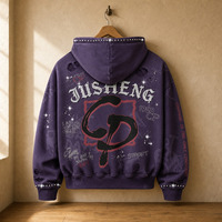 Sweat à capuche zippé personnalisé pour homme, effet vieilli, orné de strass, style vintage délavé, streetwear, fabricant OEM