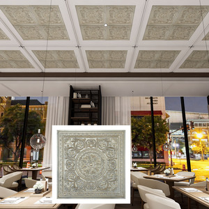 Gạch Trần treo, bảng điều khiển Tường Nội Thất dập nổi, (24 "x 24" PVC) cho nhà công cộng pl83 đau khổ nứt Vàng sâm banh - Product Image 2