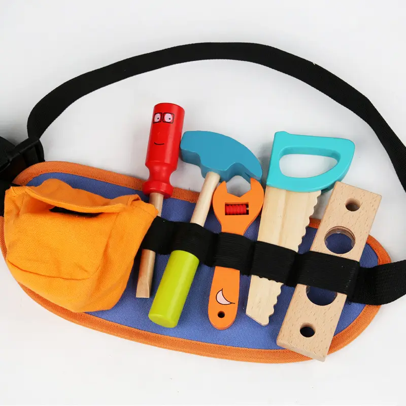 Kids Dress Up & Pretend Play Toy Safe Material Wooden Tool Set with Adjustable Tool Belt for Toddlers Preschool Montessori Toys