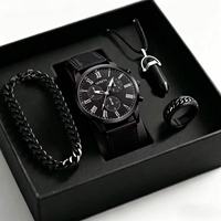 Ensemble de bijoux pour homme en alliage, 4 pièces, montre, collier, bracelet, bague, coffret cadeau exquis pour fête et anniversaire