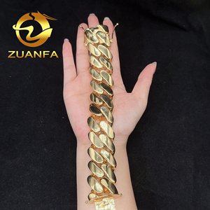 Bracciale Miami Cuban Link da 30 mm placcato oro 18 carati, bracciale da uomo in ottone stile Hip Hop, gioielli alla moda - Product Image 6